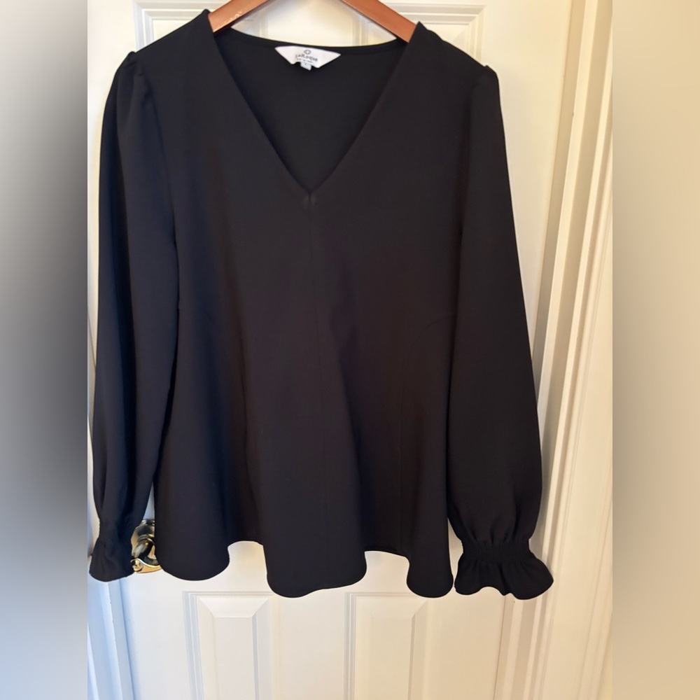 La roque Black V-Neck Long Sleeve Blouse size L